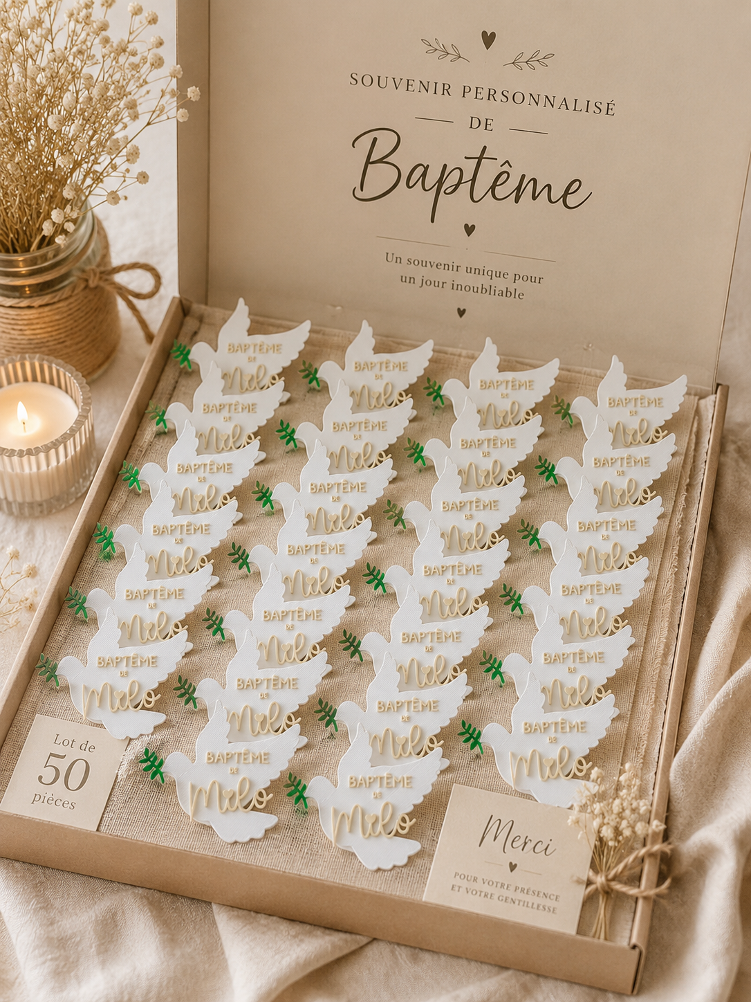 Cadeau invité baptême personnalisé • Colombe prénom aimantée