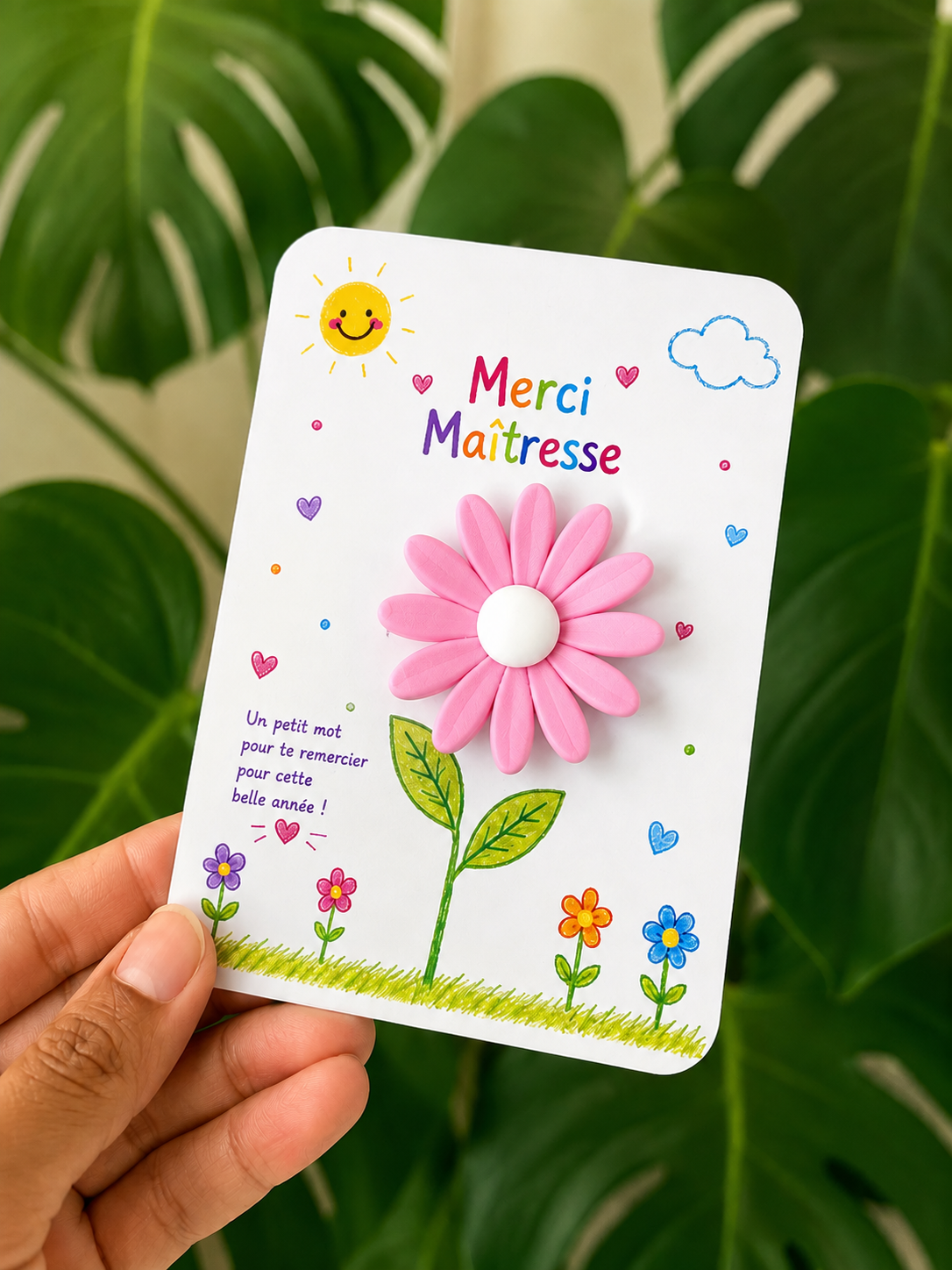 Carte Fleur Marguerite Personnalisée – Cadeau Maîtresse, Maître, AESH, ATSEM, Nounou