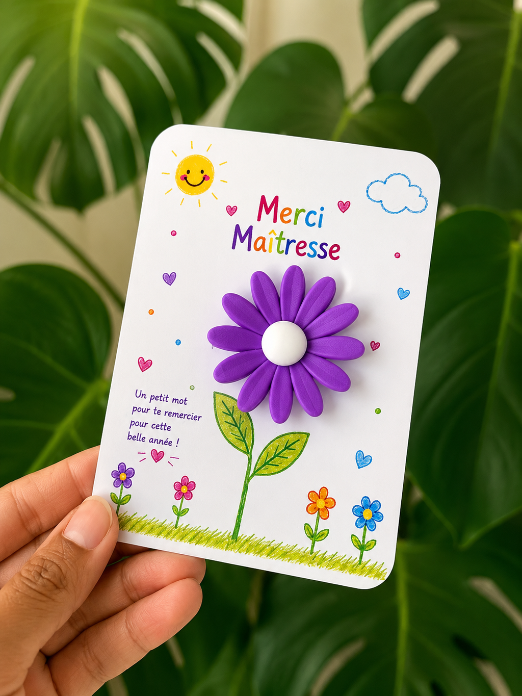 Carte Fleur Marguerite Personnalisée – Cadeau Maîtresse, Maître, AESH, ATSEM, Nounou
