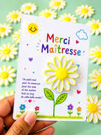 Carte Fleur Marguerite Personnalisée – Cadeau Maîtresse, Maître, AESH, ATSEM, Nounou