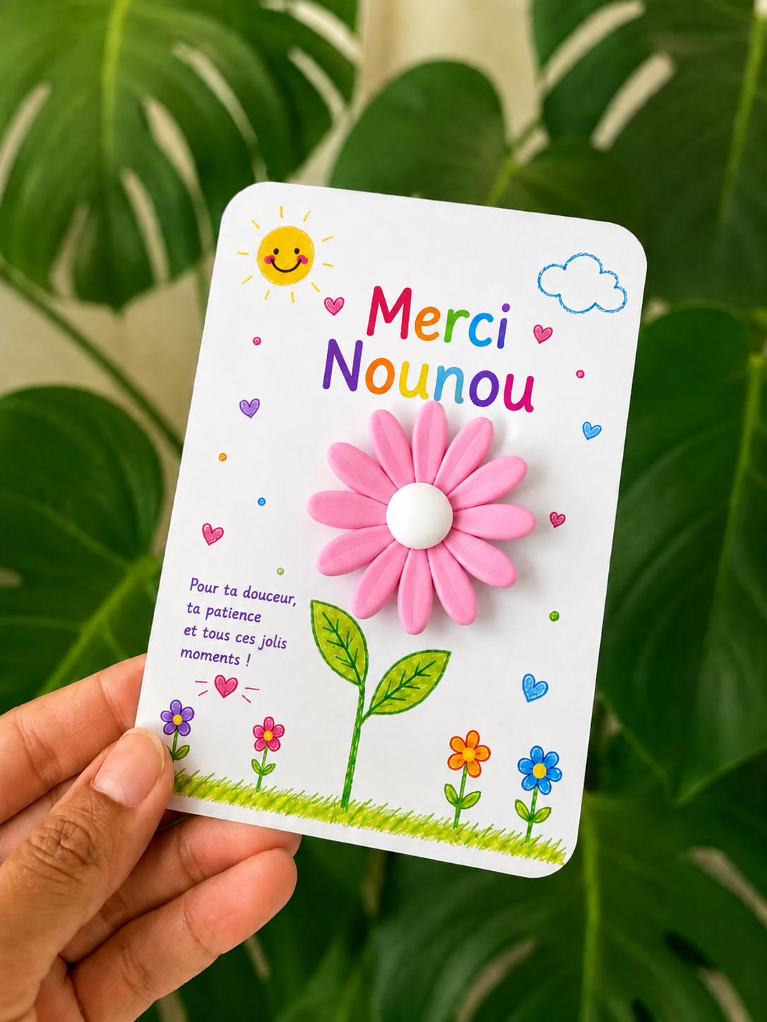 Carte Fleur Marguerite Personnalisée – Cadeau Maîtresse, Maître, AESH, ATSEM, Nounou