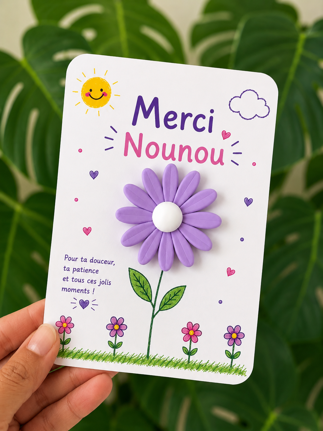 Carte Fleur Marguerite Personnalisée – Cadeau Maîtresse, Maître, AESH, ATSEM, Nounou