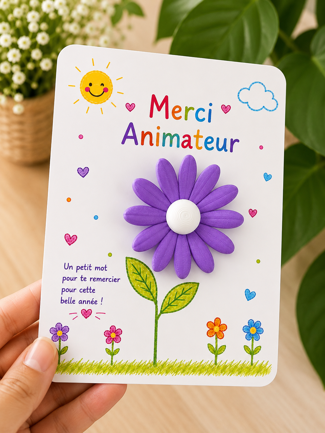 Carte Fleur Marguerite Personnalisée – Cadeau Maîtresse, Maître, AESH, ATSEM, Nounou