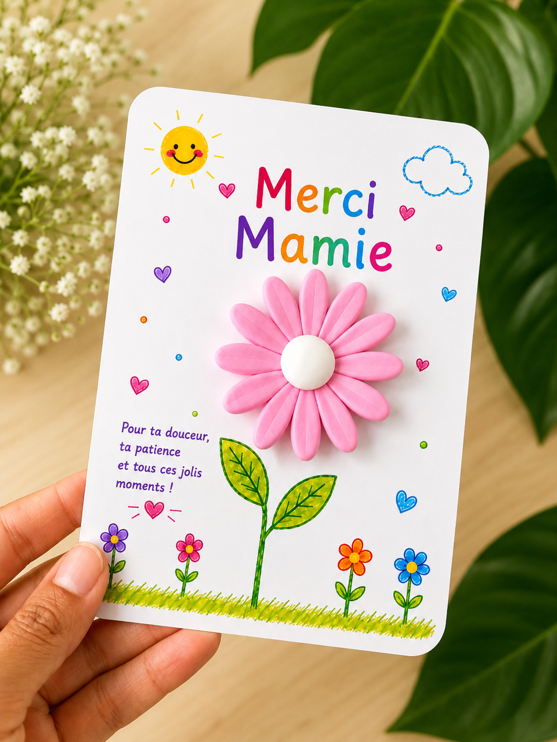 Carte Fleur Marguerite Personnalisée – Cadeau Maîtresse, Maître, AESH, ATSEM, Nounou