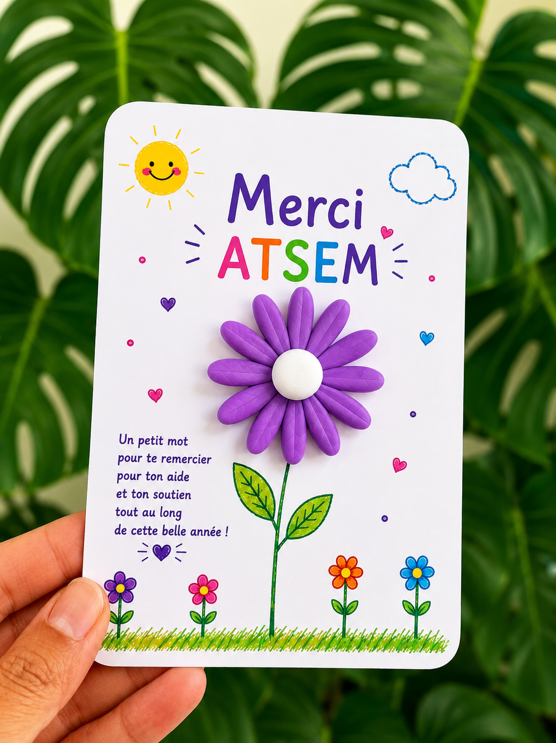 Carte Fleur Marguerite Personnalisée – Cadeau Maîtresse, Maître, AESH, ATSEM, Nounou