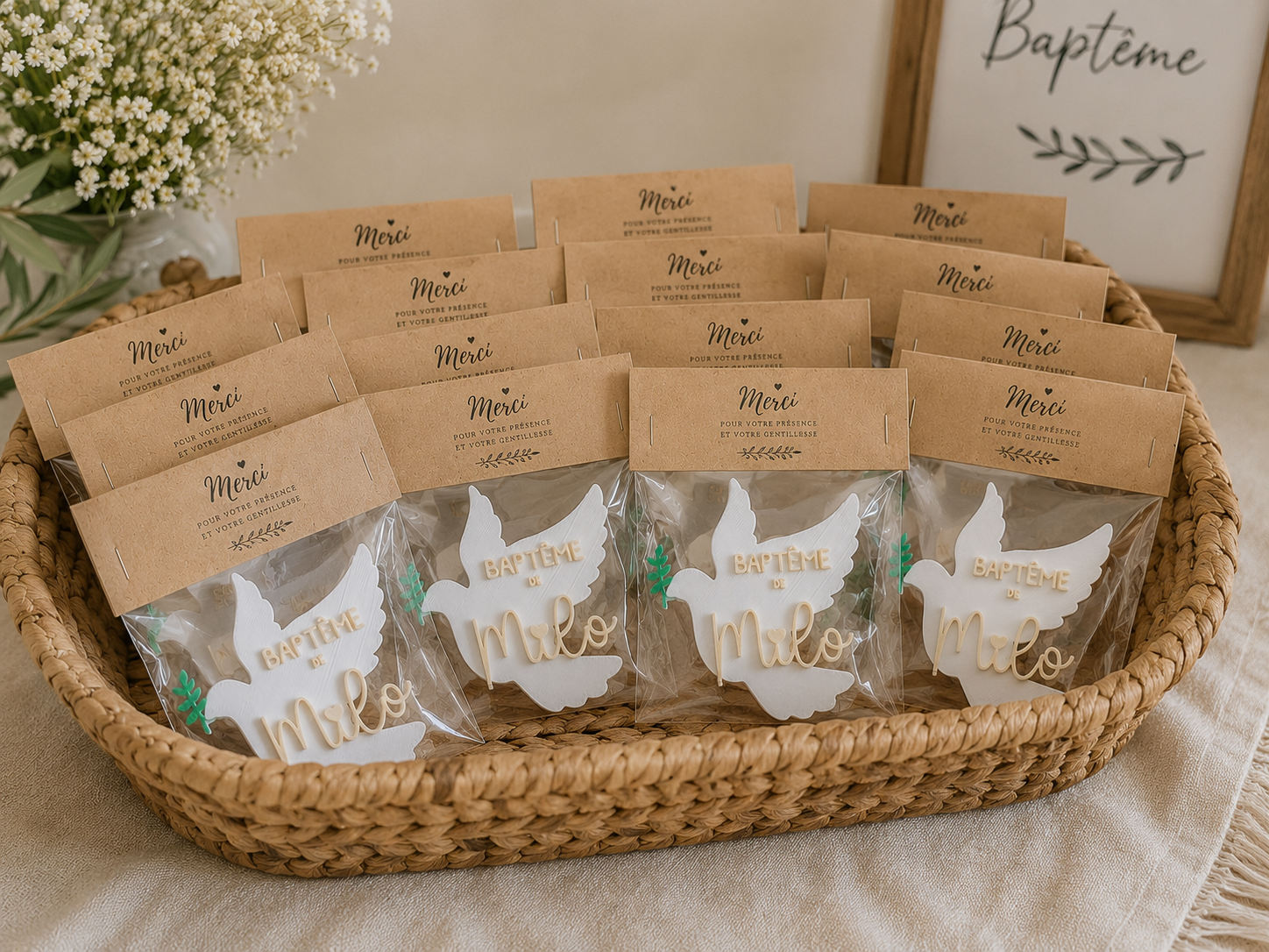 Cadeau invité baptême personnalisé • Colombe prénom aimantée