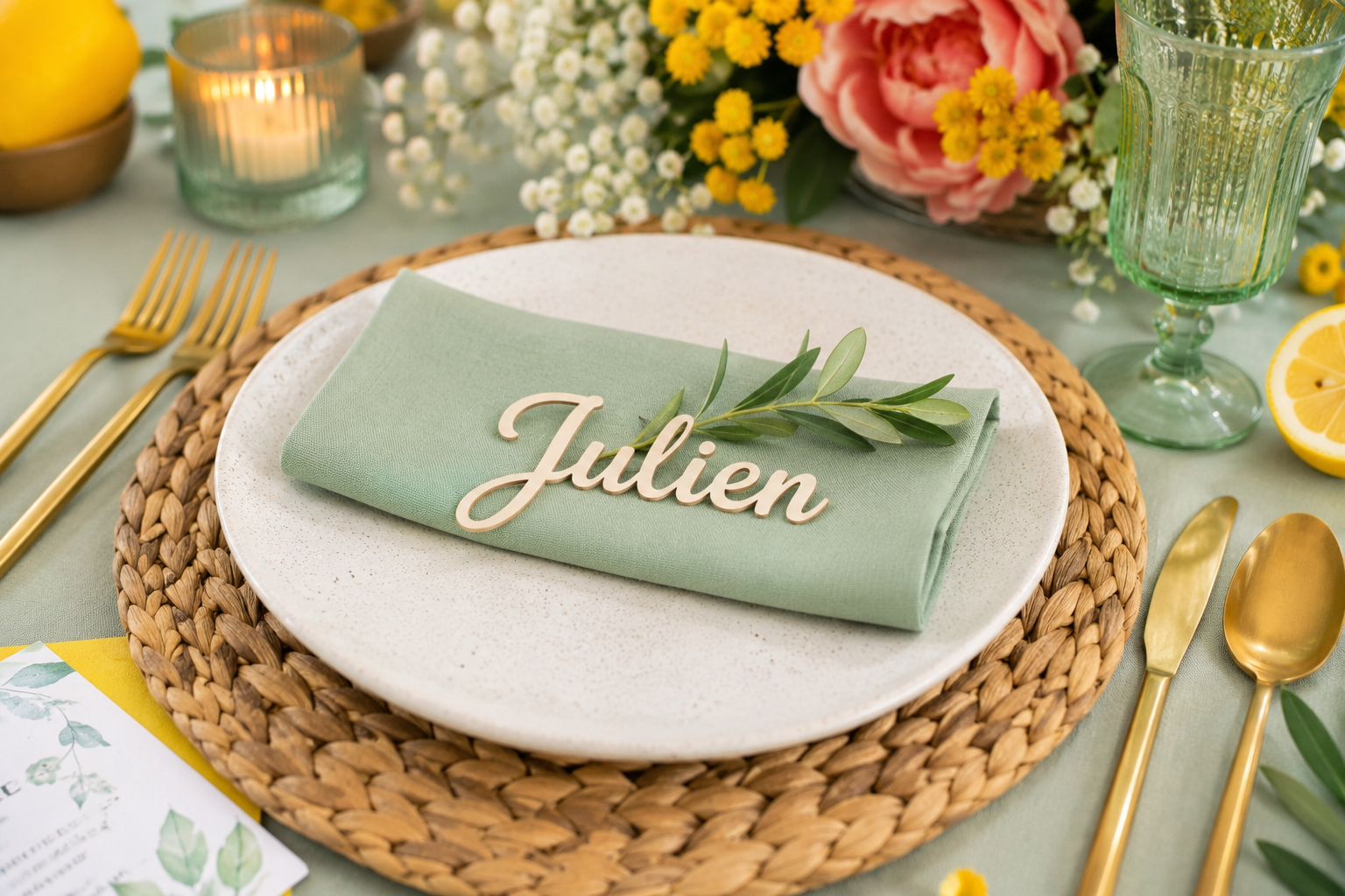 Marque-places personnalisés avec prénom – décoration élégante de table