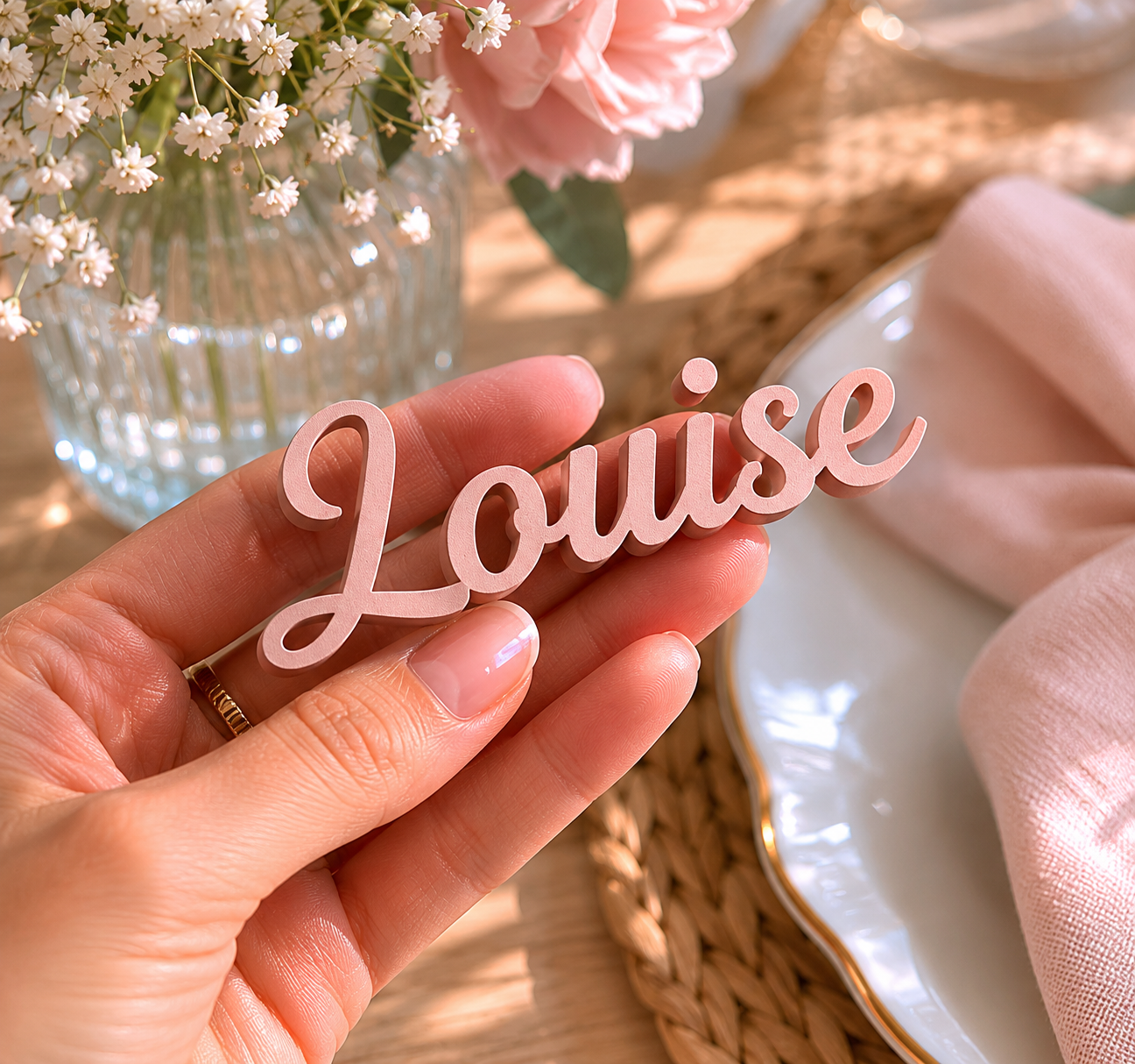 Marque-places personnalisés avec prénom – décoration élégante de table