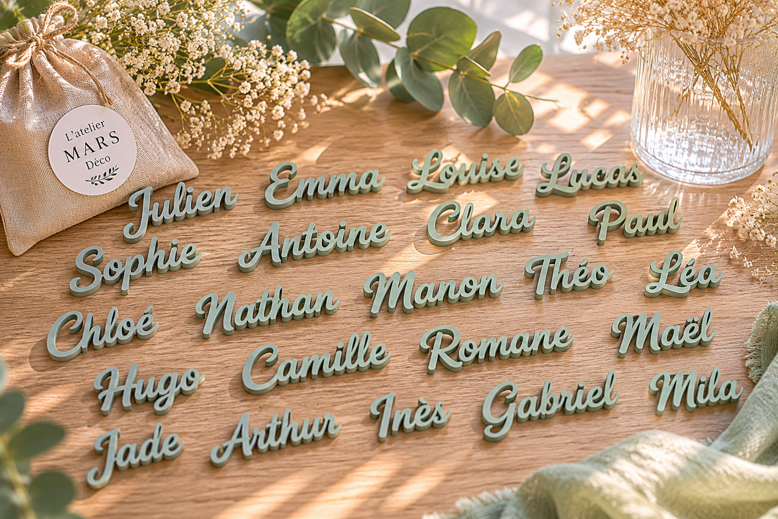 Marque-places personnalisés avec prénom – décoration élégante de table