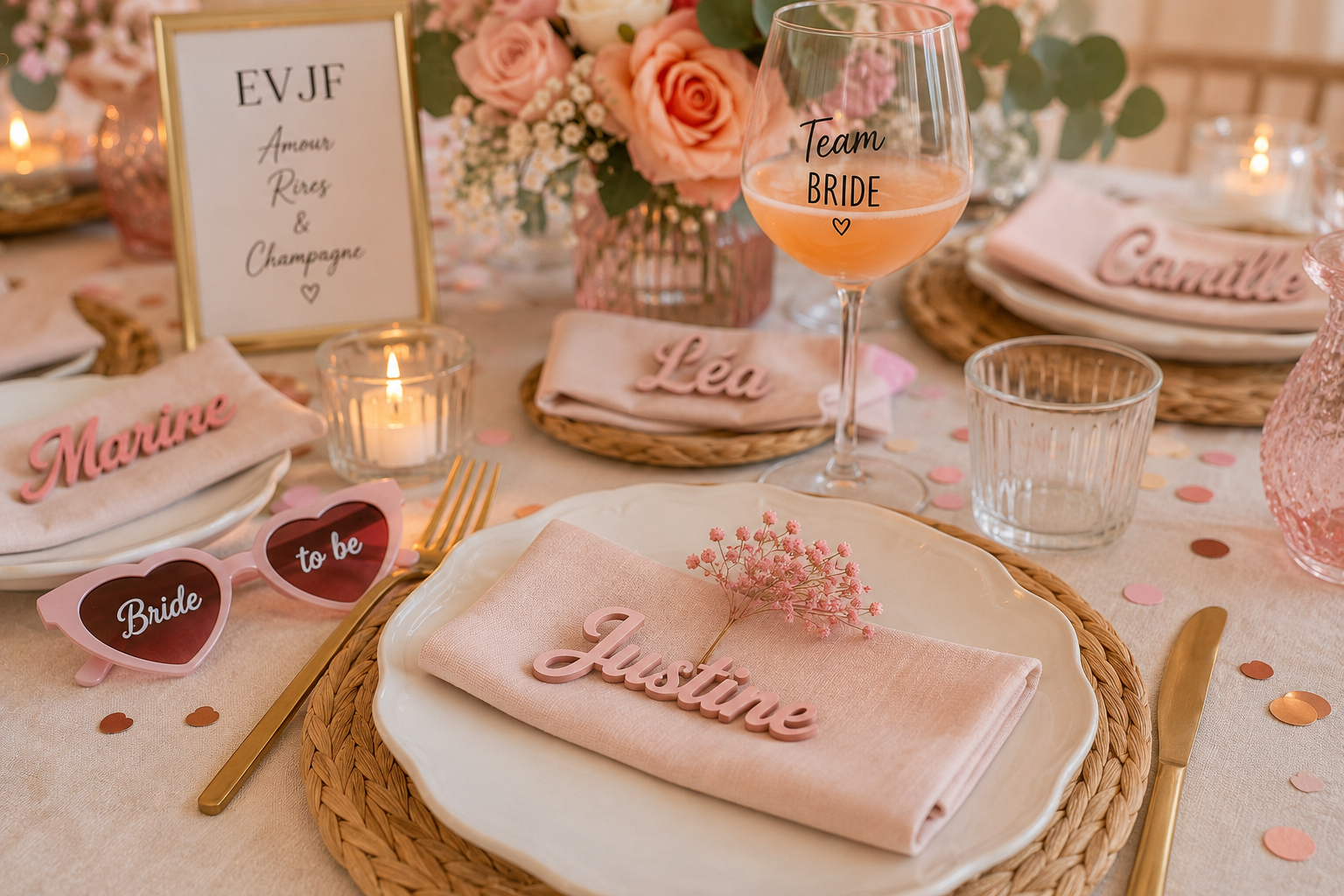 Marque-places personnalisés avec prénom – décoration élégante de table