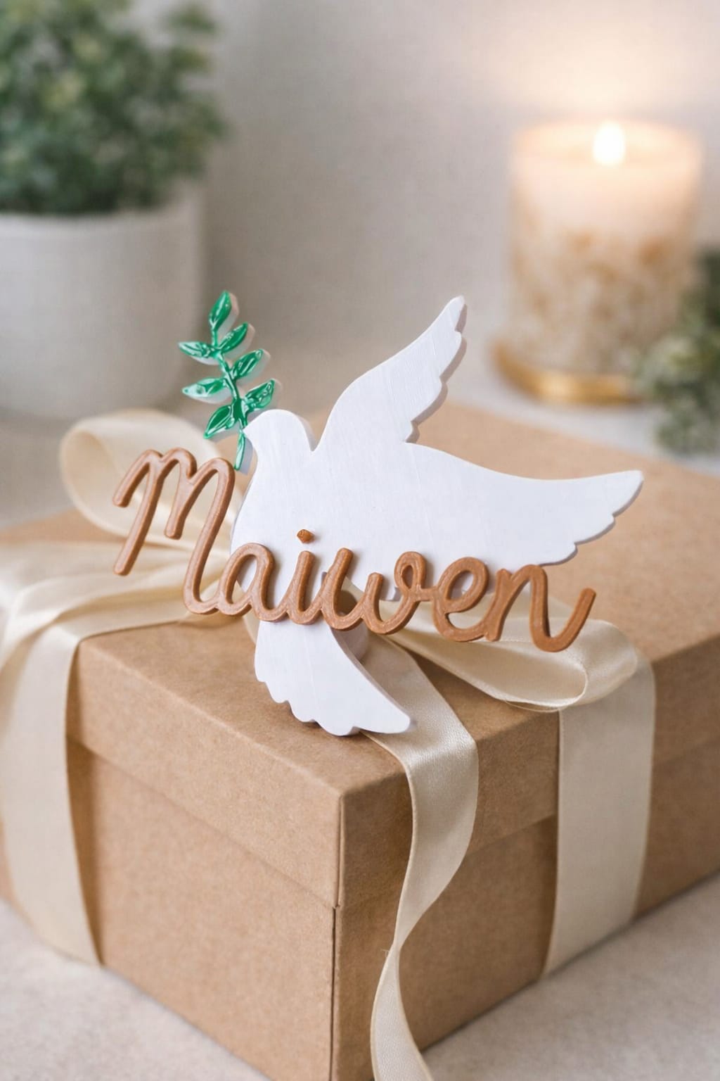 Cadeau invité baptême personnalisé – colombe prénom magnet