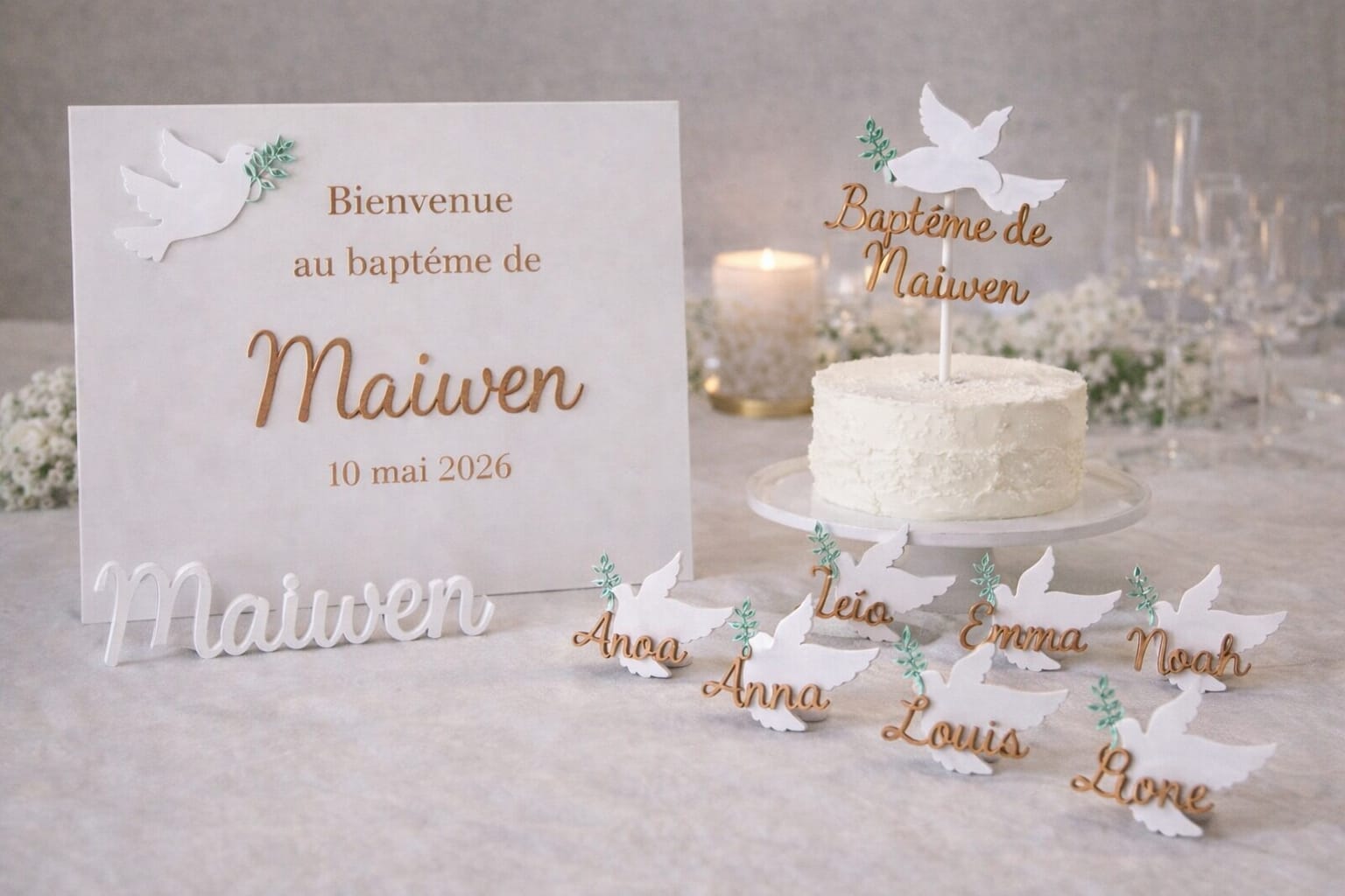 Cadeau invité baptême personnalisé – colombe prénom magnet