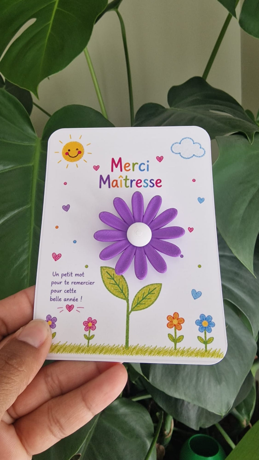 Carte Fleur Marguerite Personnalisée – Cadeau Maîtresse, Maître, AESH, ATSEM, Nounou