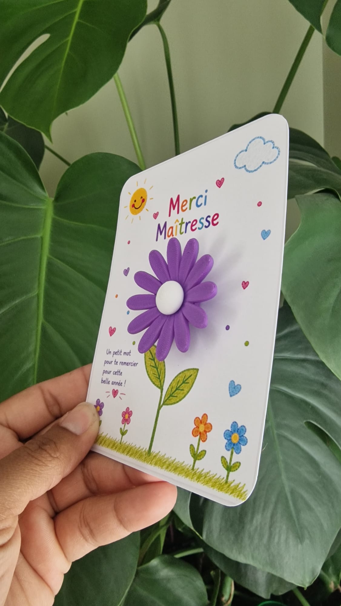 Carte Fleur Marguerite Personnalisée – Cadeau Maîtresse, Maître, AESH, ATSEM, Nounou