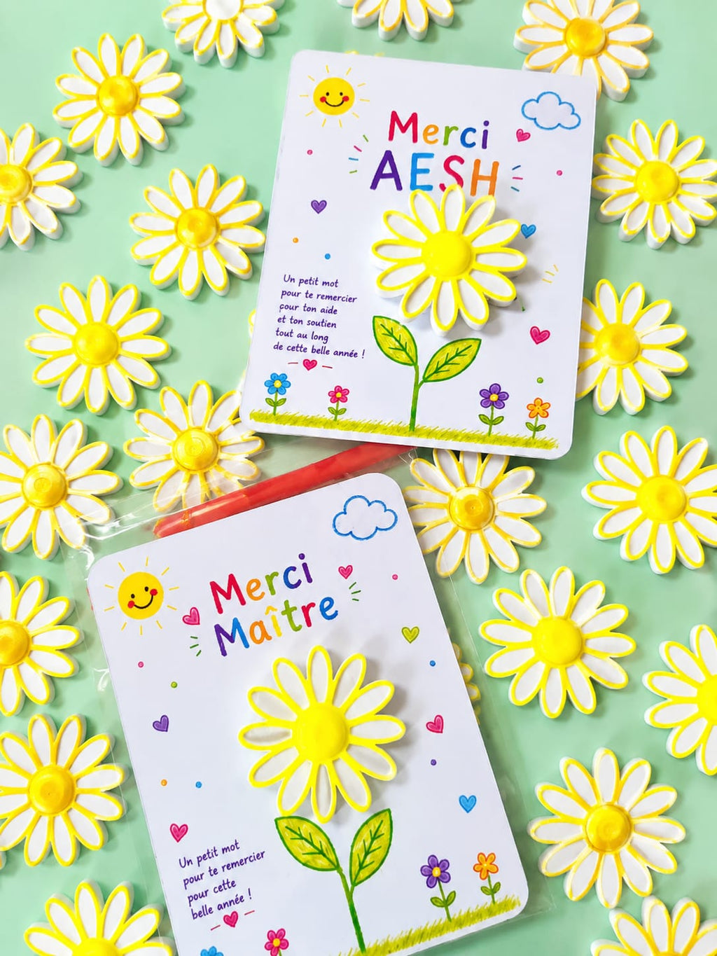 Carte Fleur Marguerite Personnalisée – Cadeau Maîtresse, Maître, AESH, ATSEM, Nounou