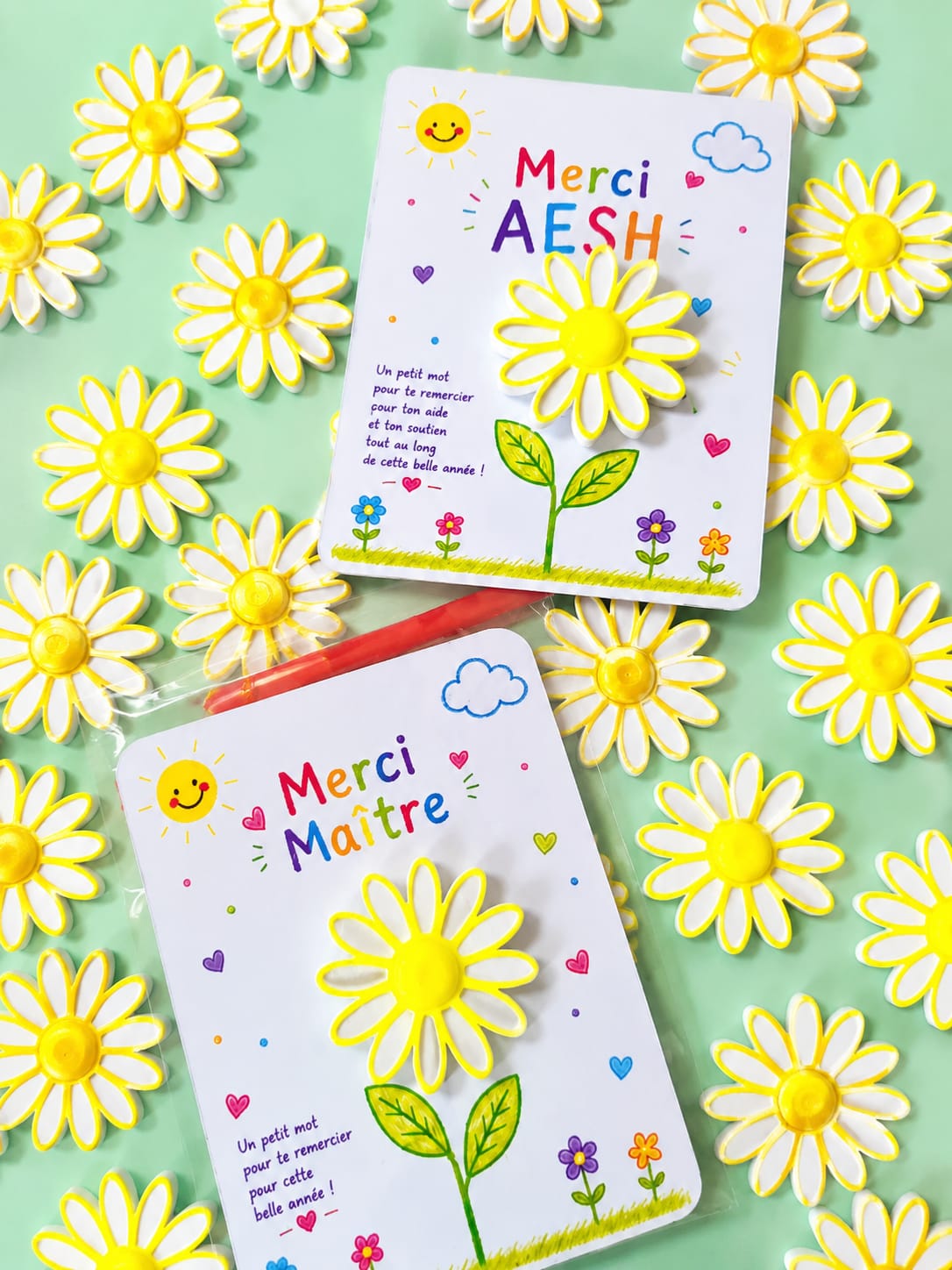 Carte Fleur Marguerite Personnalisée – Cadeau Maîtresse, Maître, AESH, ATSEM, Nounou